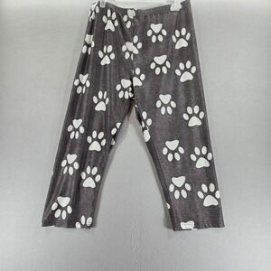 Lily by Firmiana Women's 1X Paw Print Lounge Pants Gray White 1X